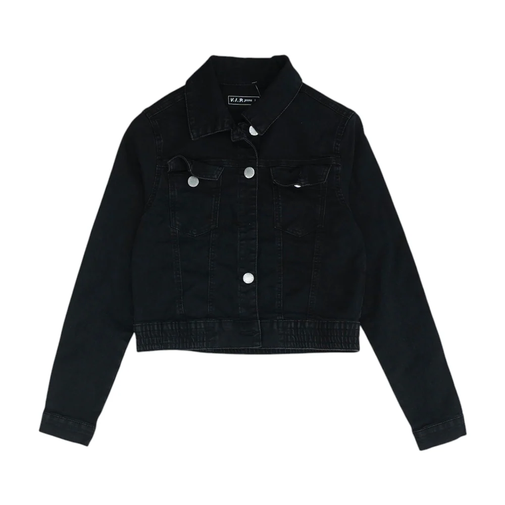 Black Solid Denim Jacket