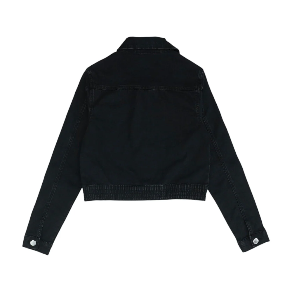 Black Solid Denim Jacket - Image 2