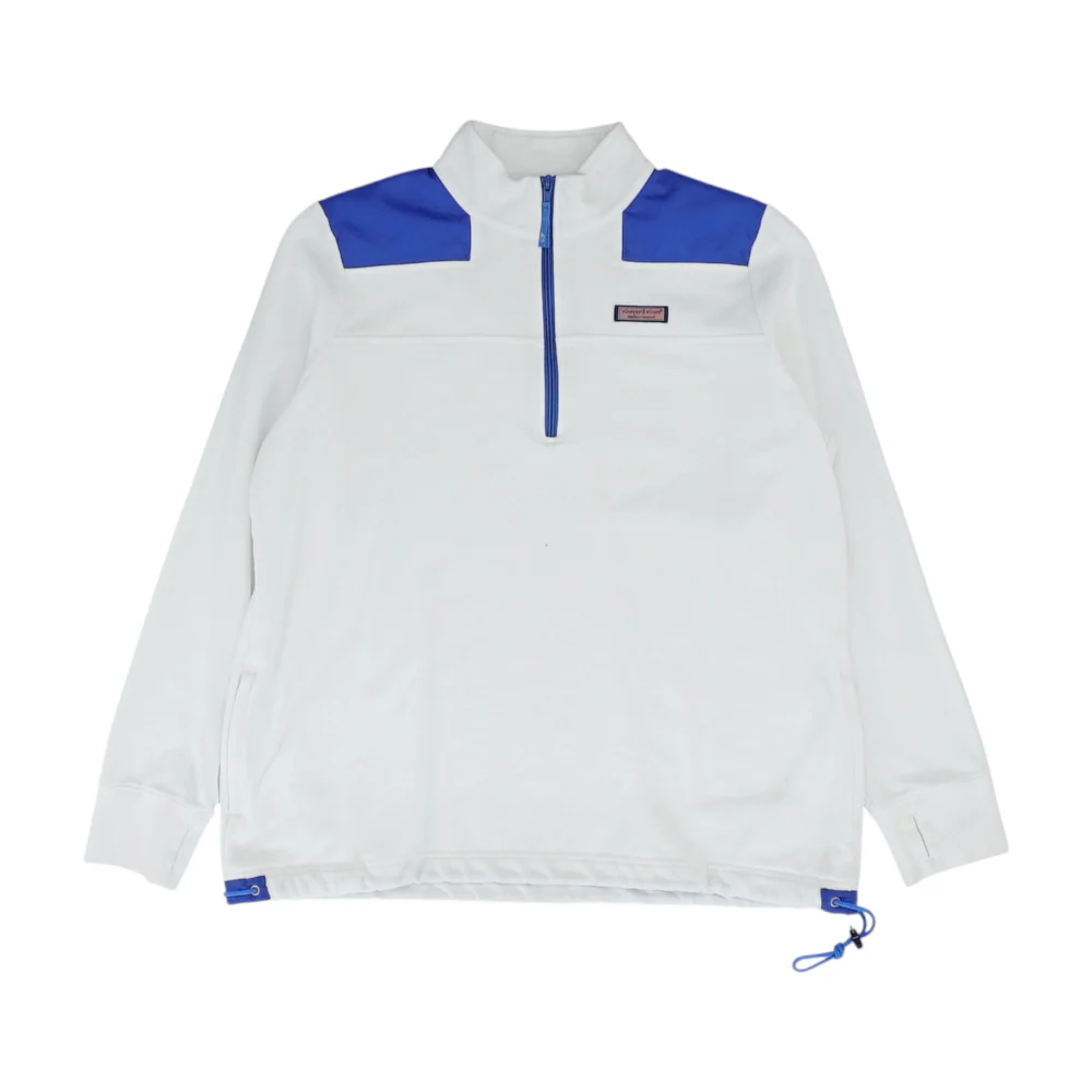 White Color Block 1/4 Zip Pullover