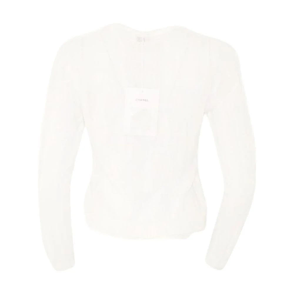 White 2023 Summer Collection Camellia Embroidered Cotton Sweater - Image 2