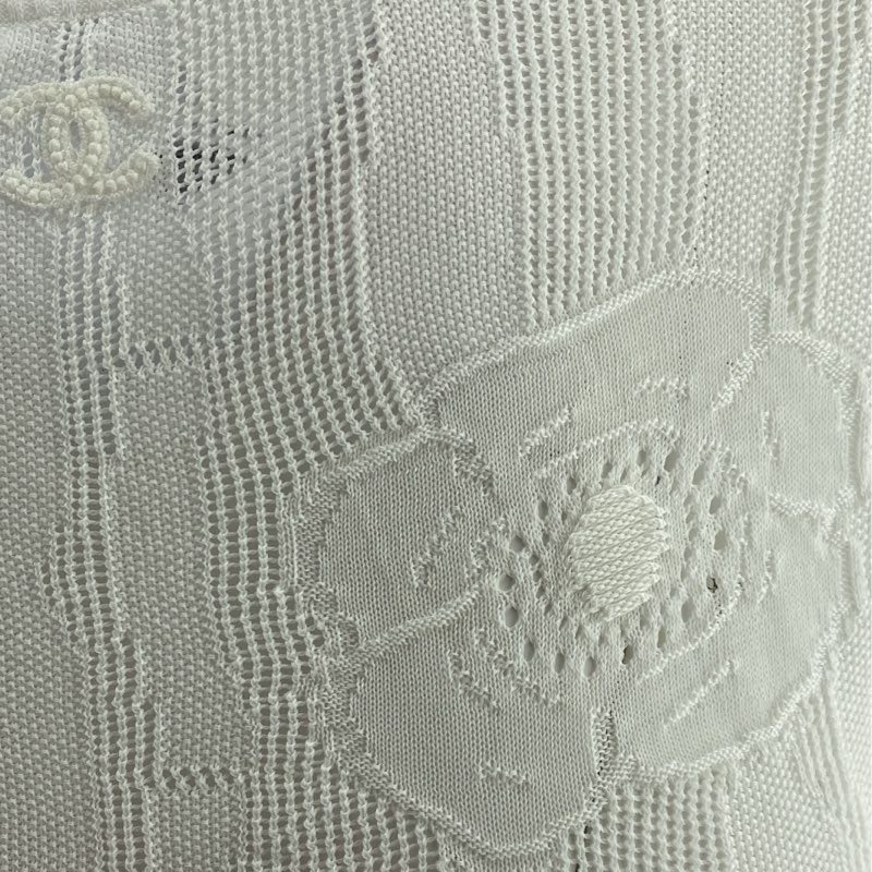 White 2023 Summer Collection Camellia Embroidered Cotton Sweater - Image 3