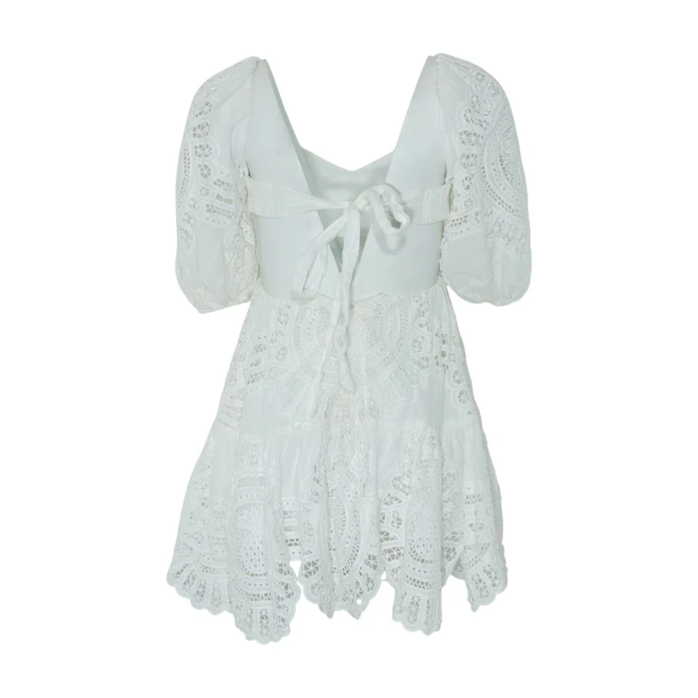 White Petite Vacay Cutout Cotton-Linen Blend Lace Mini Dress - Image 2