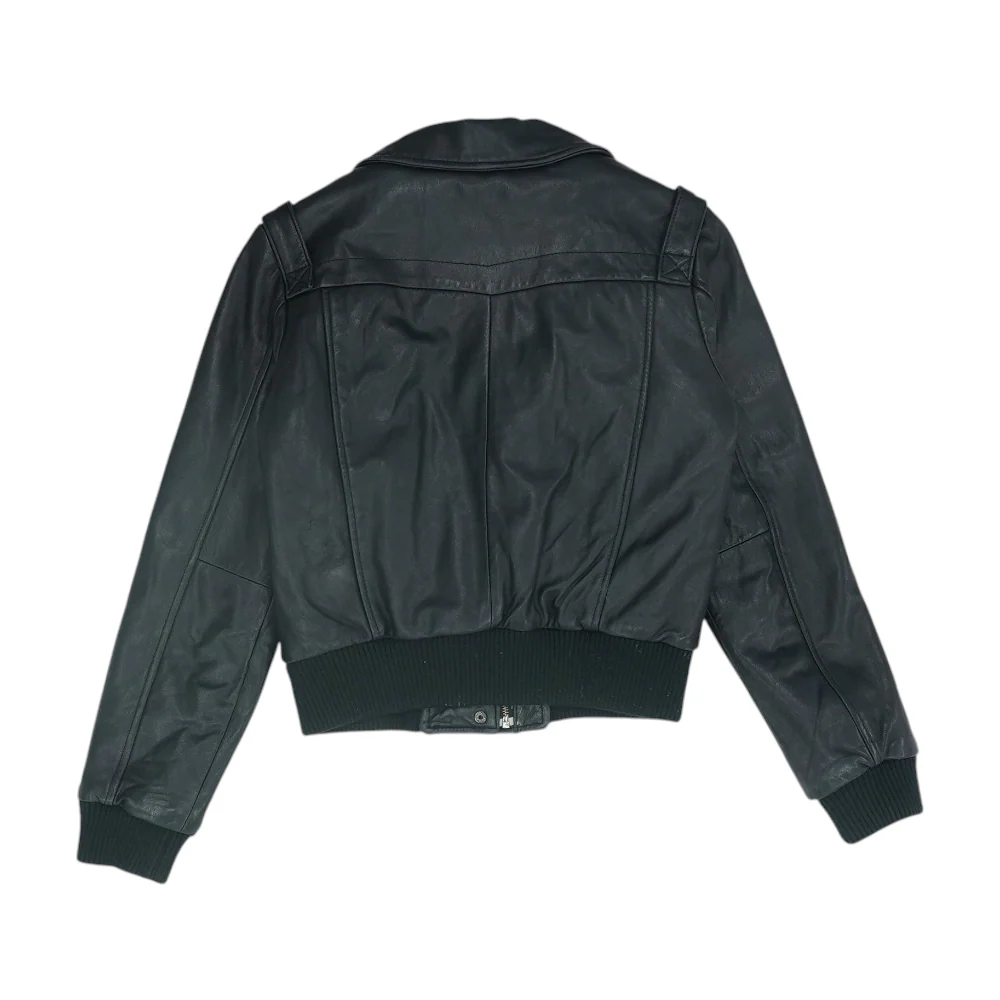 Black Solid Leather Jacket - Image 2