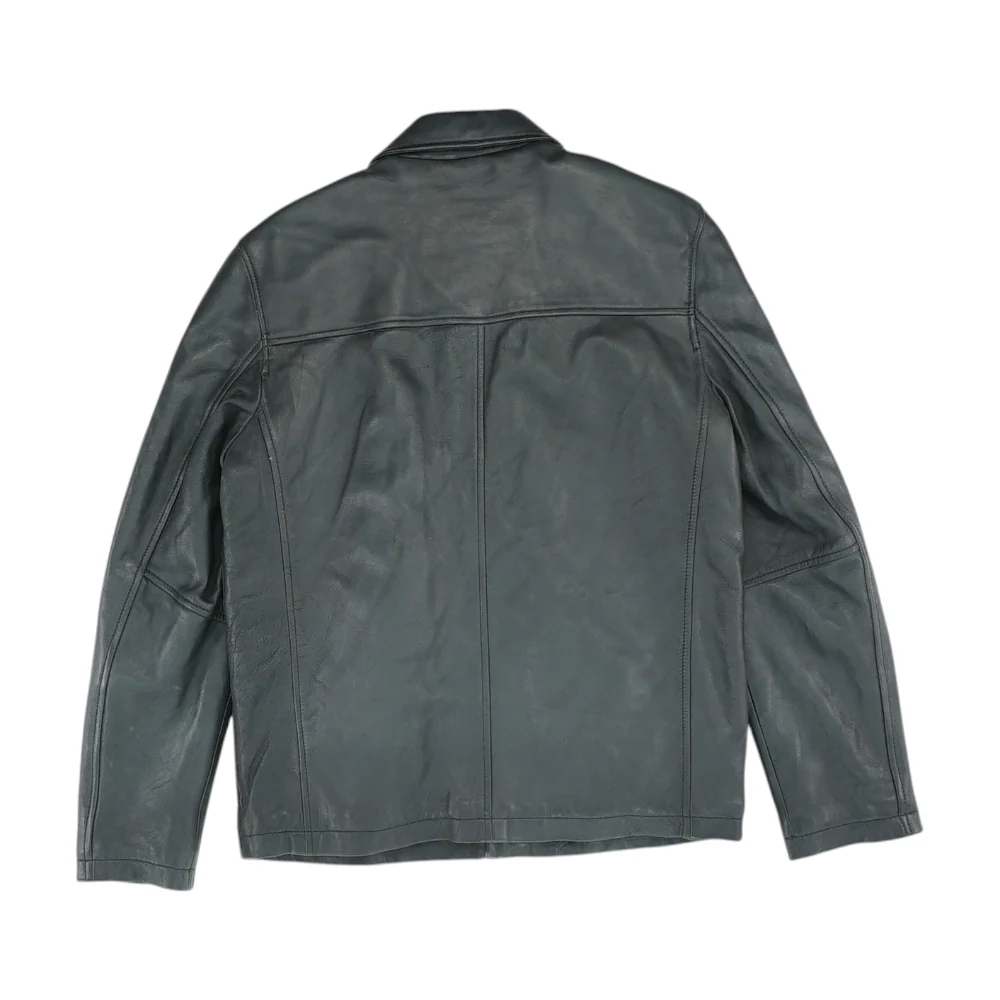 Black Solid Leather Jacket - Image 2