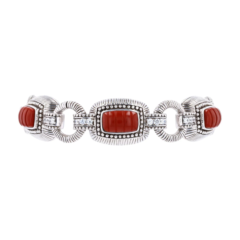 Sterling Silver Coral Chain Bracelet