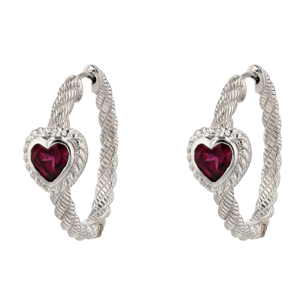 Sterling Silver Garnet Hoop Earrings