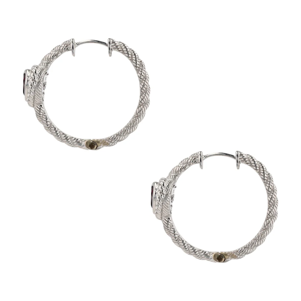 Sterling Silver Garnet Hoop Earrings - Image 2