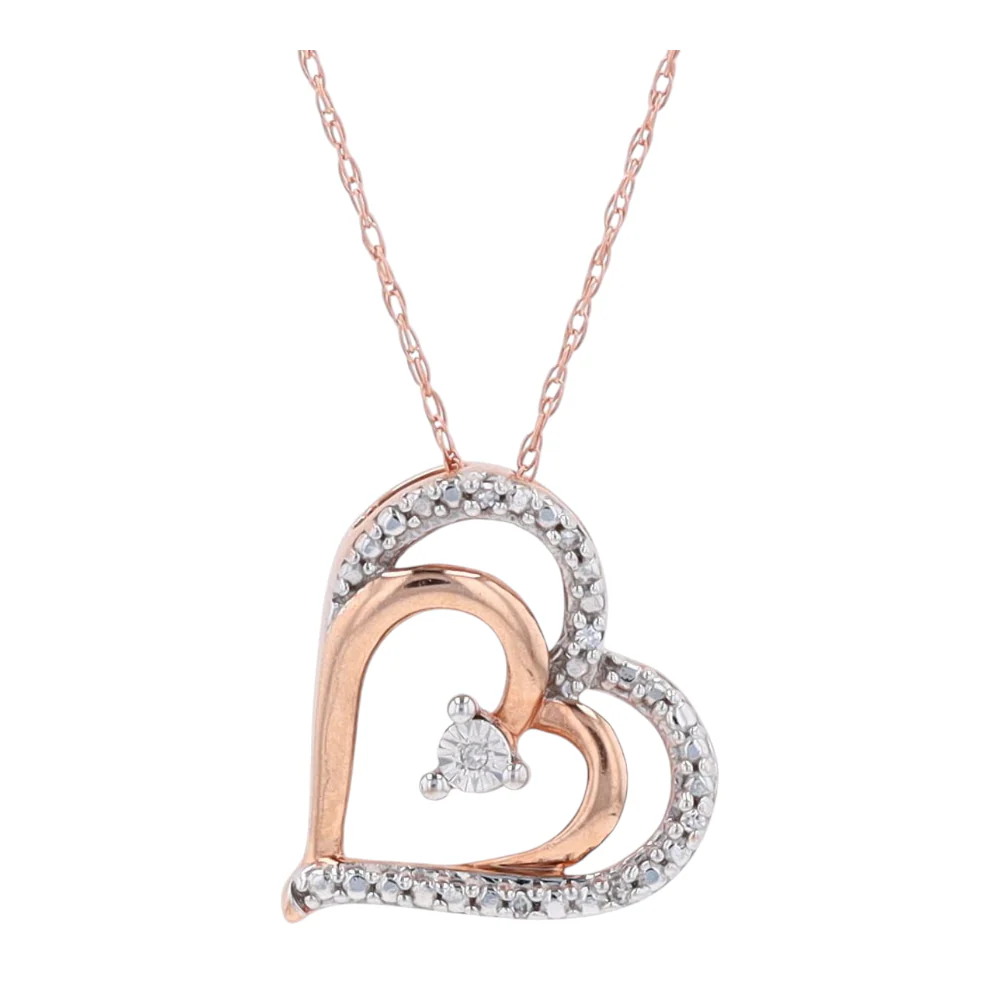 10K Two-Tone Gold Diamond Pendant Necklace - Image 3