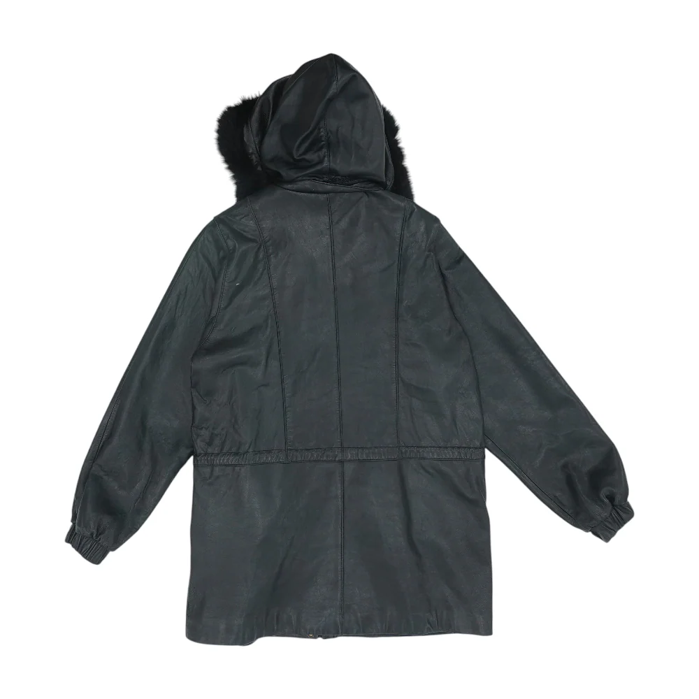 Black Solid Leather Coat - Image 2