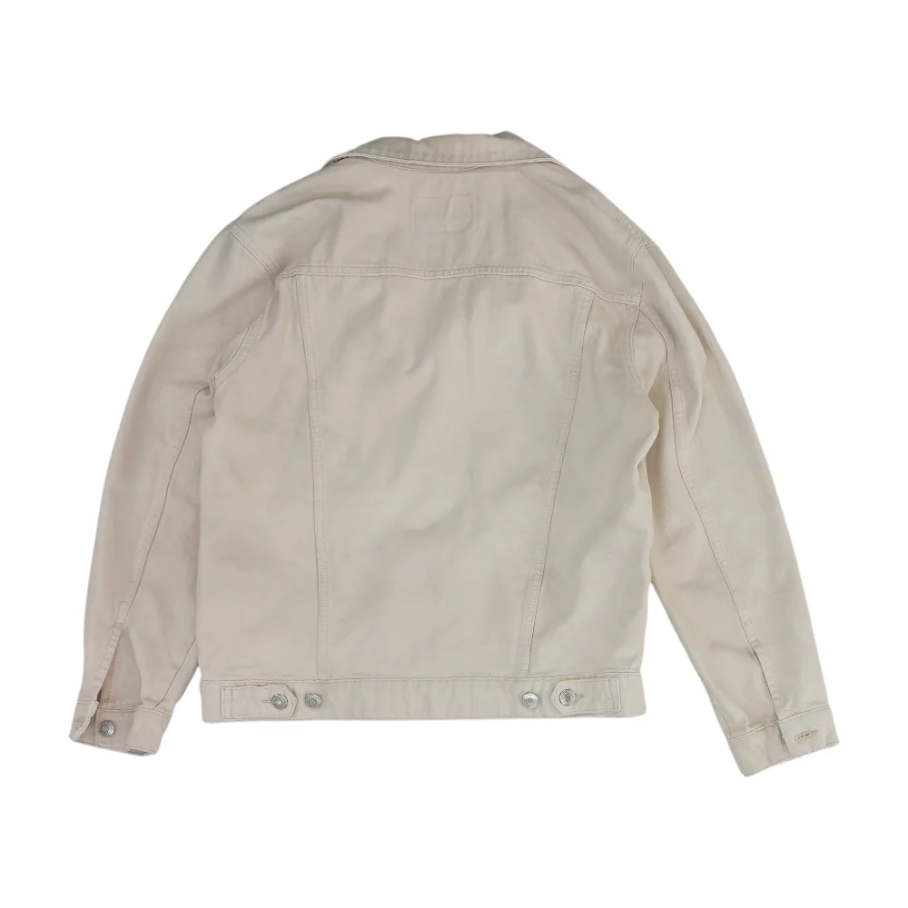Beige Solid Denim Jacket - Image 2